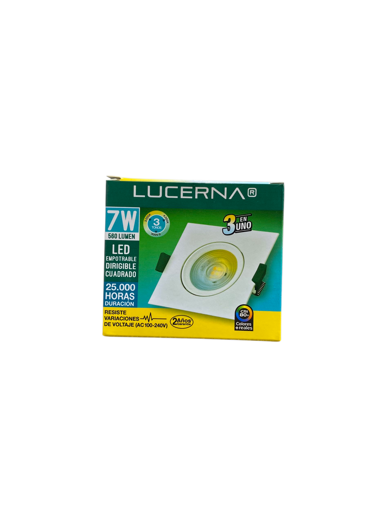 PANEL LED 7W CUADRADO EMPOTRABLE DIRIGIBLE 100-240V 3TONO (3K, 4K Y 6.5K) 560LM