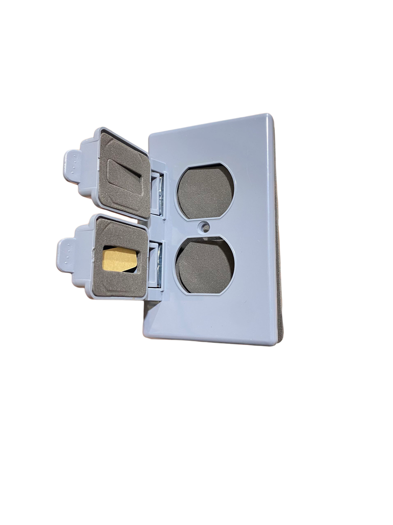 TAPA PROTECTORA PARA TOMACORRIENTE Y APAGADOR DOBLE COLOR GRIS ILUM-VEN